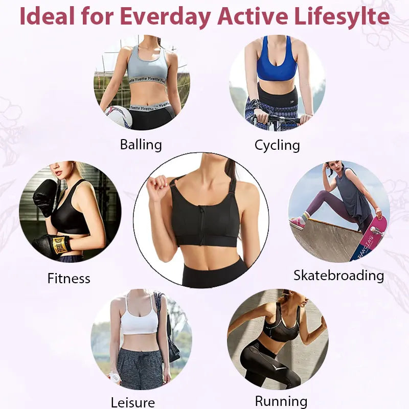 🔥(PACK OF 3)🏆Wireless Supportive Adjustable Zip Front Sports Bra