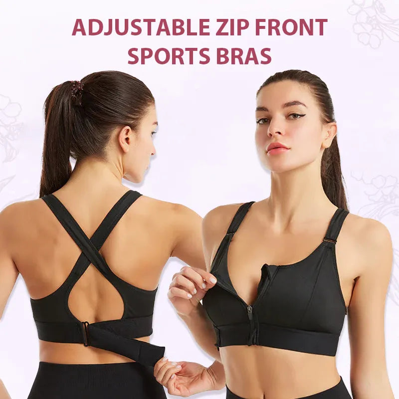 🔥(PACK OF 3)🏆Wireless Supportive Adjustable Zip Front Sports Bra