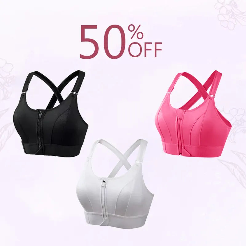 🔥(PACK OF 3)🏆Wireless Supportive Adjustable Zip Front Sports Bra