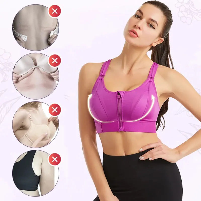🔥(PACK OF 3)🏆Wireless Supportive Adjustable Zip Front Sports Bra