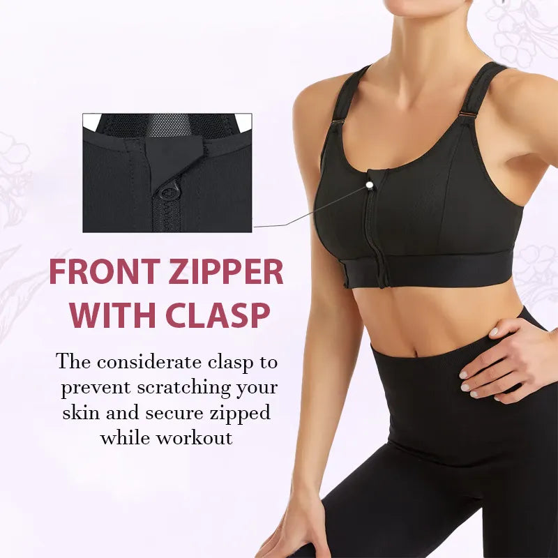 🔥(PACK OF 3)🏆Wireless Supportive Adjustable Zip Front Sports Bra