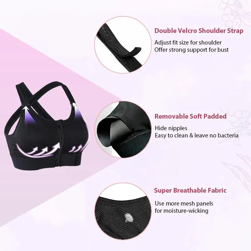 🔥(PACK OF 3)🏆Wireless Supportive Adjustable Zip Front Sports Bra