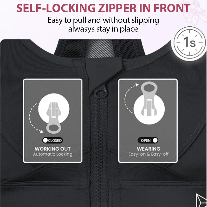 🔥(PACK OF 3)🏆Wireless Supportive Adjustable Zip Front Sports Bra