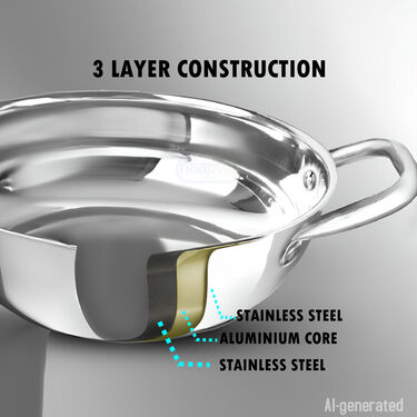 Triply Heavy Stainless Steel Kadai With Lid (1TPK1)