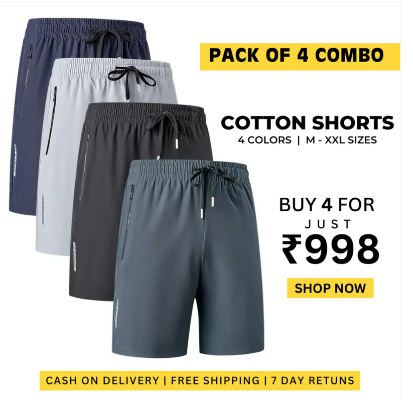 (Pack of 4) Men Stretchable Shorts | Ideal for Regular Summer Casual Wear, Soft Breathable Fabric |Men (Pack of 4)